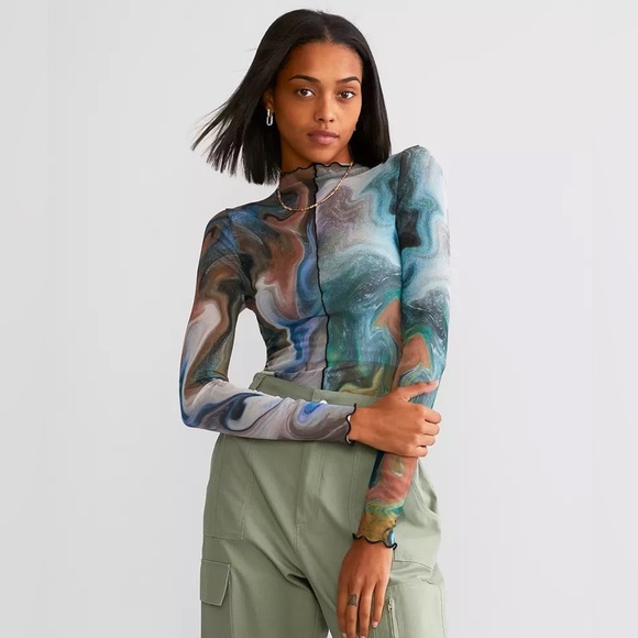 GILDED INTENT‎ | Sheer Marble Mesh Top | Size Medium - Picture 1 of 16